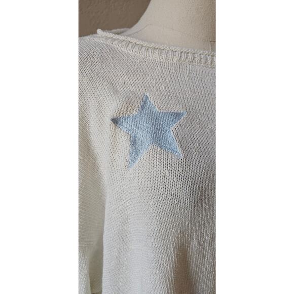 Storia Star Fringe Hem Boat Neck Sweater Emb Stars Oversized Womens Size M - Picture 3 of 8